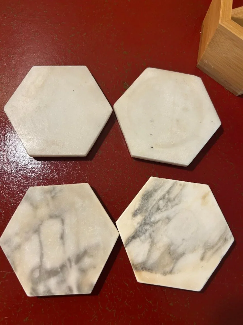 Set of 4 Hexagon Marble Coasters Minimalist Chic
